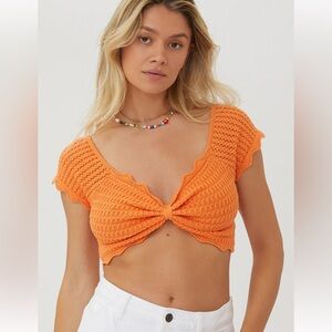 Cotton On Cropped Knit Orange Top Recycled  Plastic Retro Hippie 70’s Size Small
